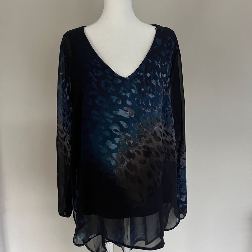 Juicy Couture Midnight Blue and Black Animal Print Patterned Blouse